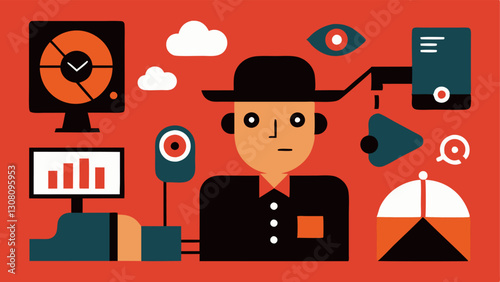 These descriptions convey various settings and scenarios for the surveillance camera theme maintaining simplicity and clarity suitable for vector illustrations.