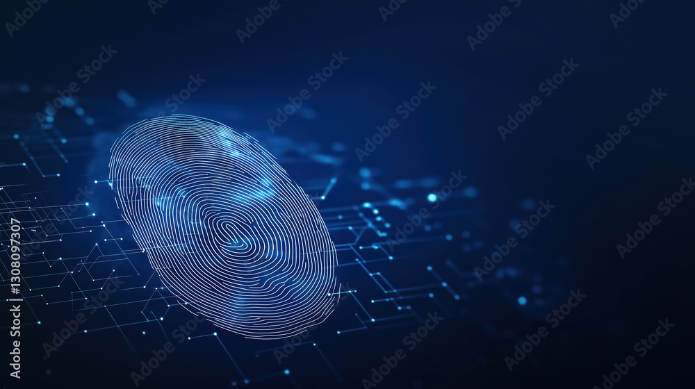 Naklejka premium Floating Digital Fingerprint Scanner With A Glowing Biometric Authentication System, High-Tech Security Concept, Minimal And Modern.