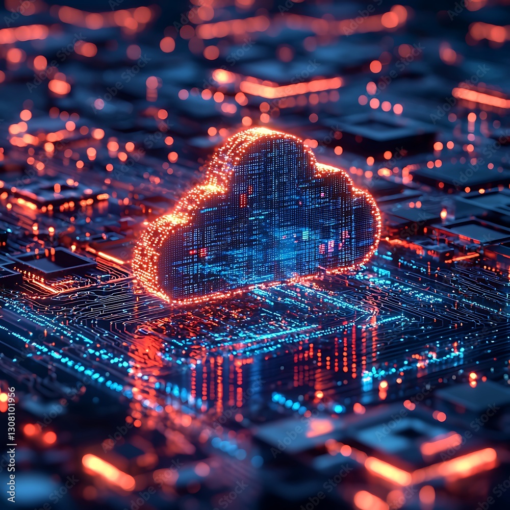 Glowing Cloud Data Center Circuitry Glowing Cloud Data Center Circuitry