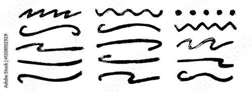 Wallpaper Mural Straight, zigzag and wavy paint line set. Thick sketch brush stroke collection. Rough charcoal squiggle stripes for highlight, underline and emphasis. Vector hand drawn textured crayon chalk lines Torontodigital.ca