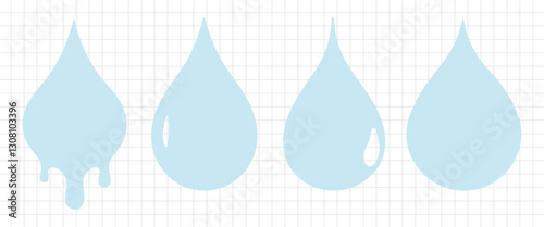 Stylized blue water droplets illustration, isolated element set vector