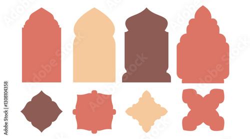 Shape Islamic door and window silhouette Arabic arch. Collection of patterns in oriental style for Ramadan Kareem.