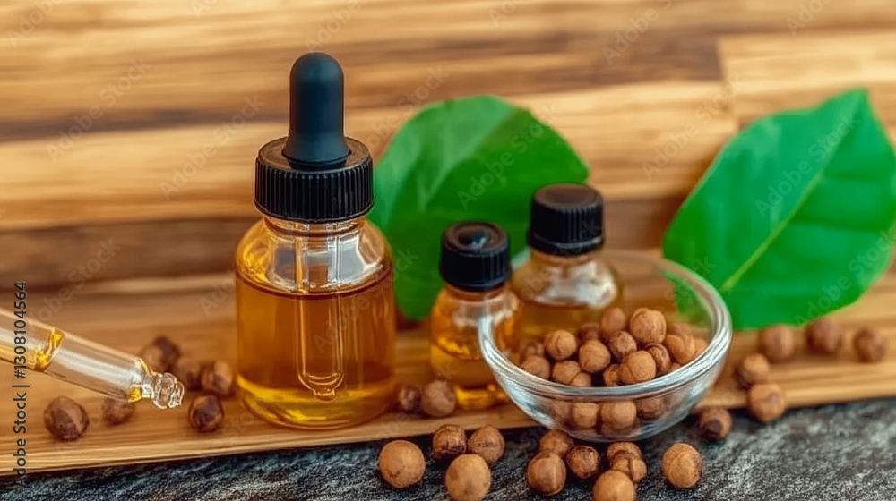 A bottle of castor oil with a dropper A bottle of castor oil with a dropper