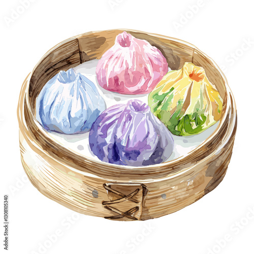 Coquette dim sum art illustration watercolor vector