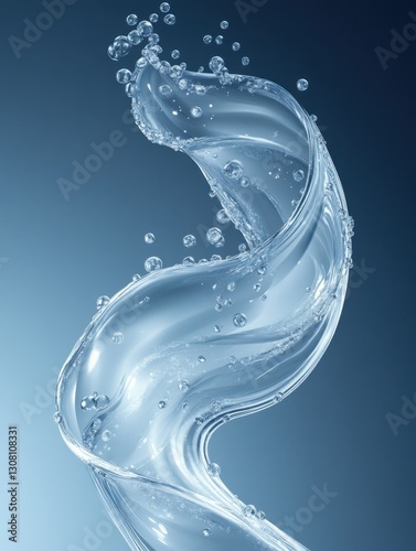 A swirling motion of clear water with bubbles against a gradient background.