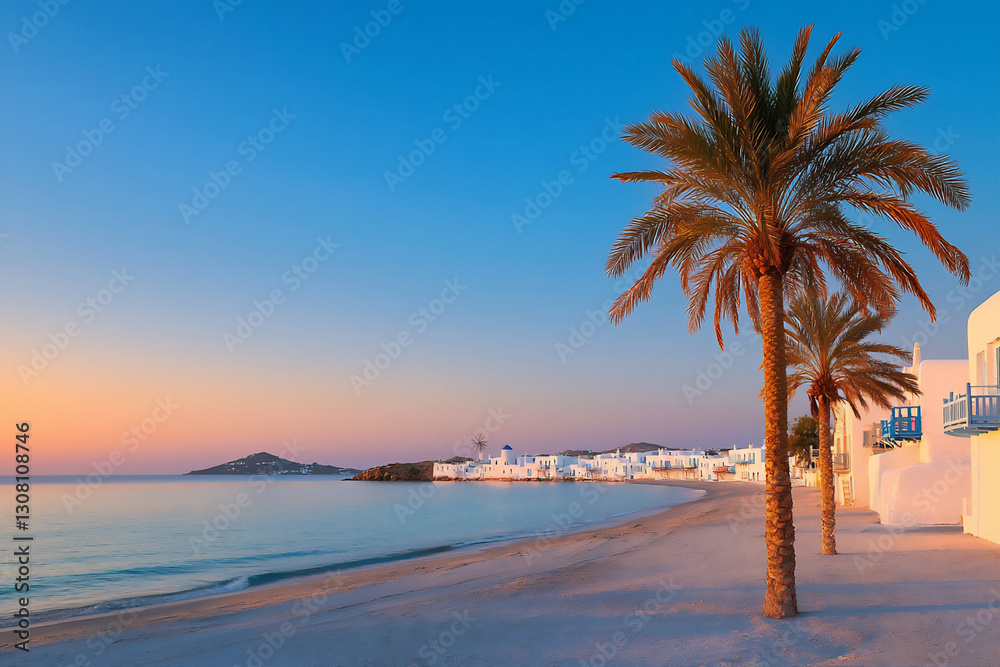 Fototapeta premium mykonos spring dawn palm beach
