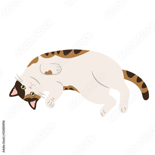 のんびりくつろいでいる三毛猫のイラスト