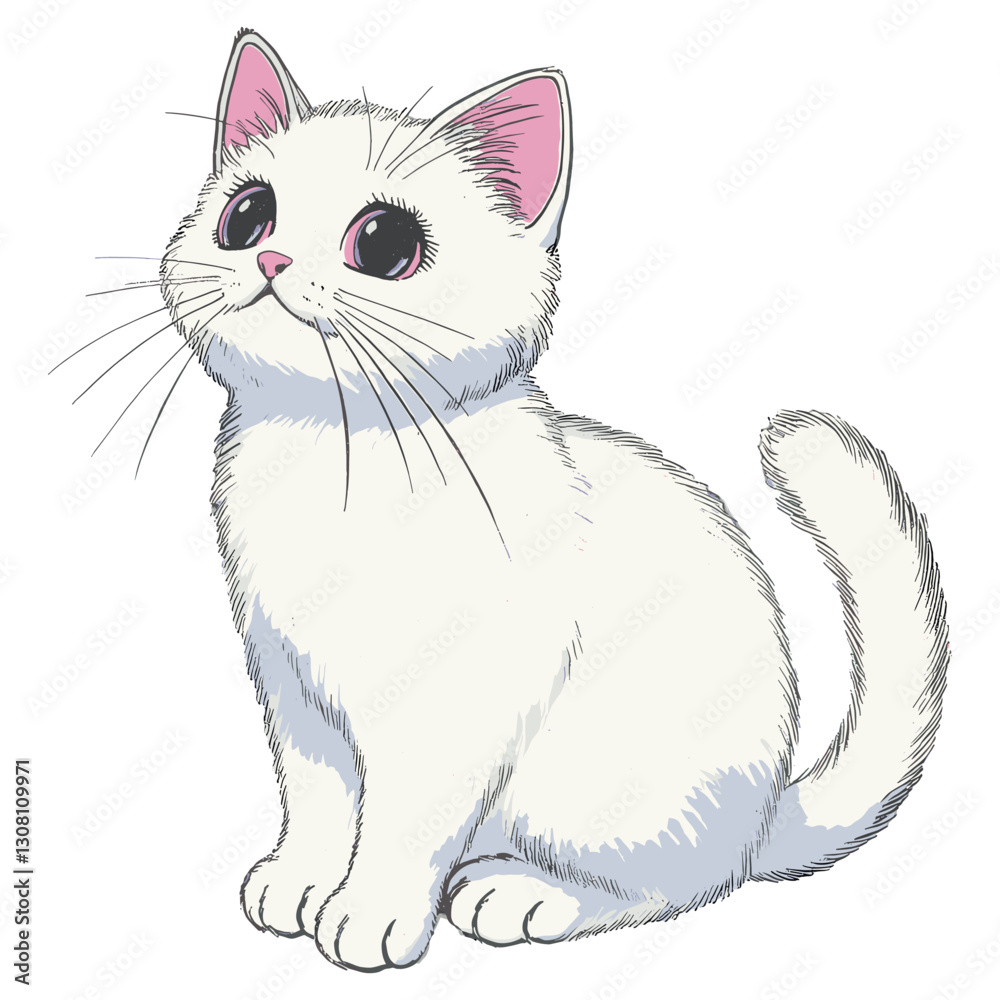 Obraz premium White cat illustration cartoon pet vector