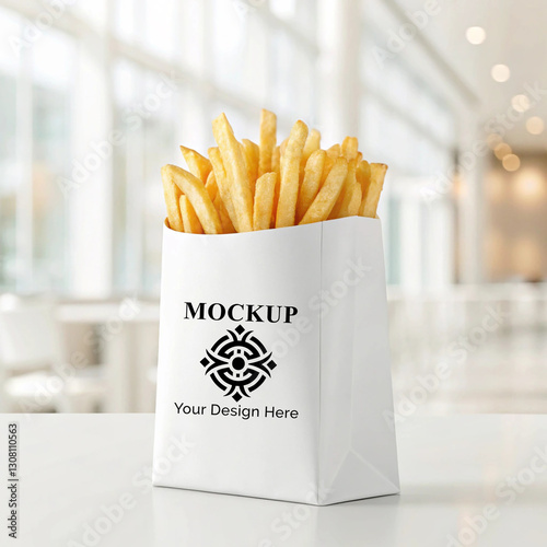 Realistic 3D render french fries packet mockup design