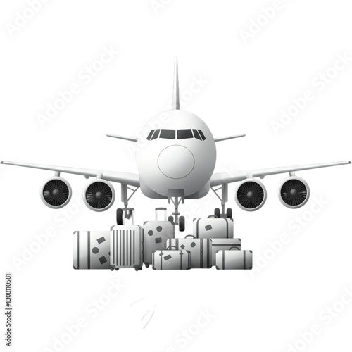 black n white luggage and airplane travel clipart design