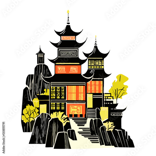Chinese tint rectrangle architecture traditional building vector