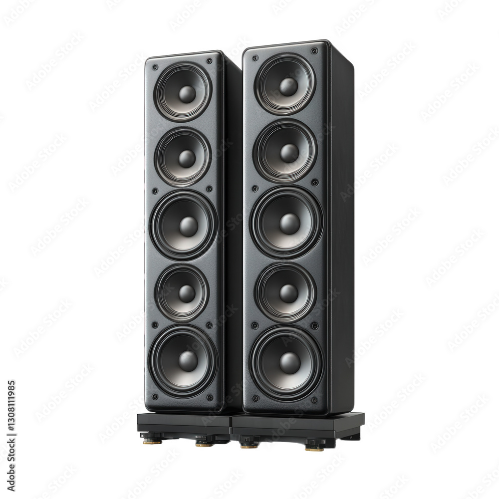 pair of tall. black audio speakers designed for high-quality sound reproduction each speaker has multiple drivers. enhancing bass and clarity. making them suitable for home theaters or music systems t pair of tall. black audio speakers designed for high-quality sound reproduction each speaker has multiple drivers. enhancing bass and clarity. making them suitable for home theaters or music systems t