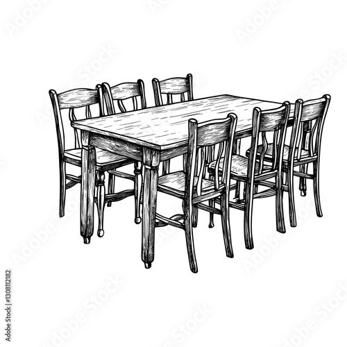 Long table with chairs furniture architecture illustration vector