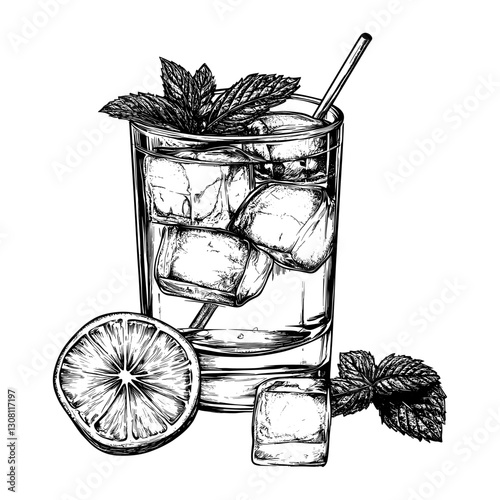 A fresh cocktail engraved isolated drink vector illustration beverage drawing sketch vector