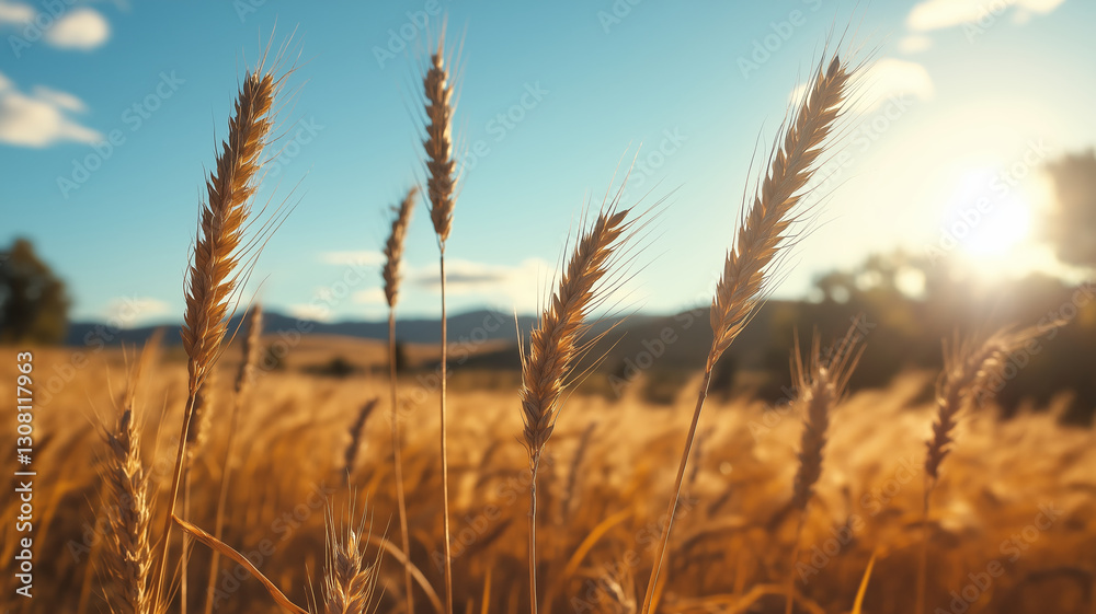 Golden wheat field swaying in the sunset breeze Golden wheat field swaying in the sunset breeze