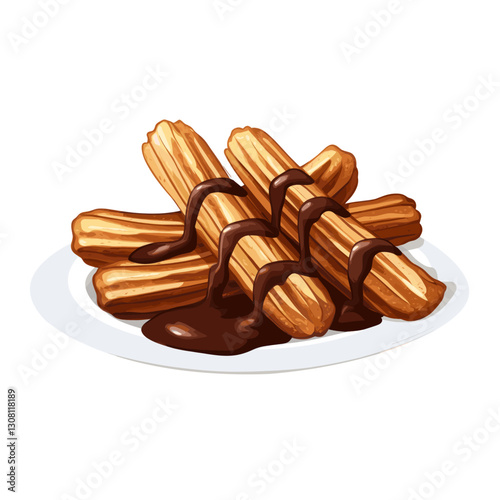 Background white illustration Churros with chocolate dessert vector