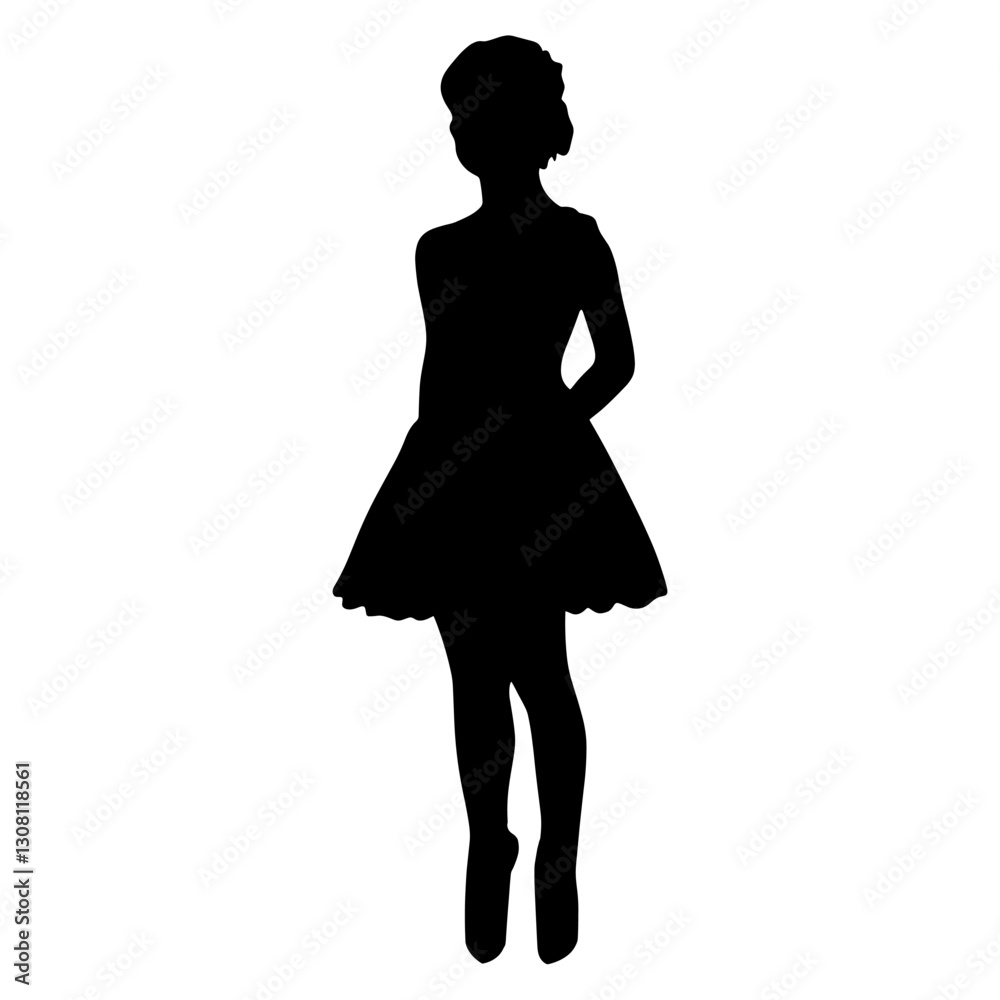 Girl in ballet dress silhouette pose backlighting vector Girl in ballet dress silhouette pose backlighting vector