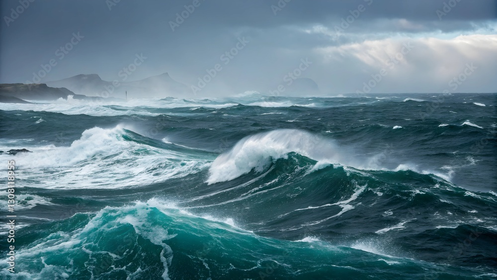 Fototapeta premium Stormy Ocean with Large Waves