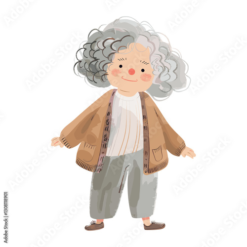 Senior Walker girl character cartoon person vector