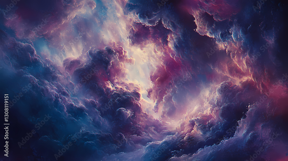 Obraz premium Soft, billowy clouds contrasting against a dark background. Elusive - Spirit. Illustration