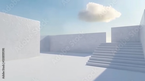 Serene Minimalist Architecture in Bright Daylight with Soft Shadows and Tranquil Atmosphere