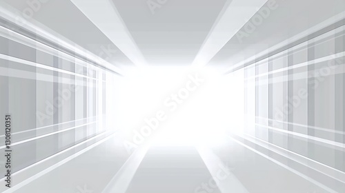 Dynamic Abstract Light Tunnel Leading to Bright Illuminated Space with Ethereal Ambiance
