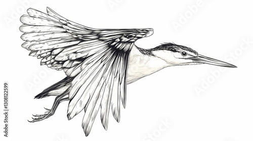 A eurasian bittern sketch engraving. white background. Elusive - Spirit. Illustration