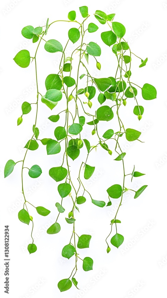 Hanging green plant, vibrant leaves, white background, nature detail, botanical illustration Hanging green plant, vibrant leaves, white background, nature detail, botanical illustration