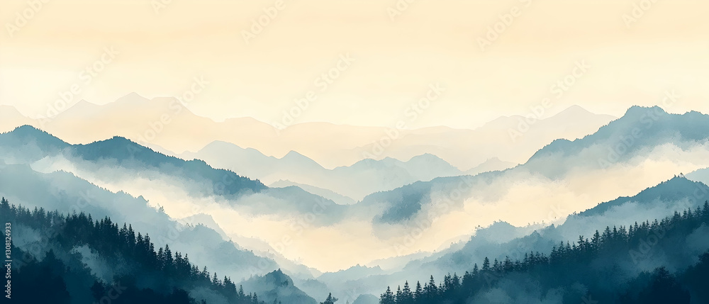 Obraz premium Misty mountain sunrise, scenic view