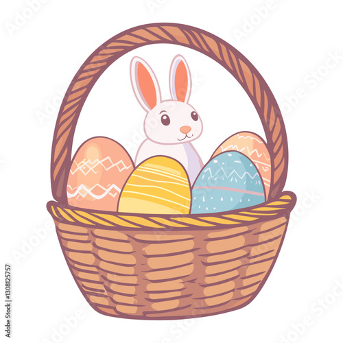 Basket eggs colorful rabbit vector
