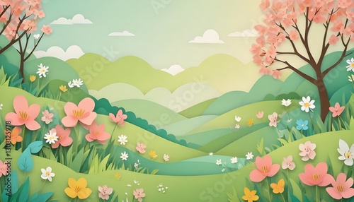 A spring themed background designed in a paper-style aesthetic, perfect for adding a fresh and artistic touch to your projects