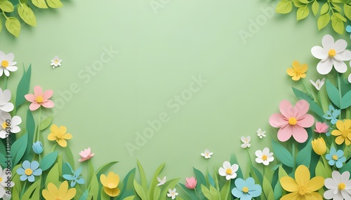 A spring themed background designed in a paper-style aesthetic, perfect for adding a fresh and artistic touch to your projects