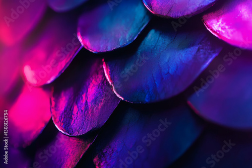 Futuristic purple and blue scale-like pattern, iridescent and abstract