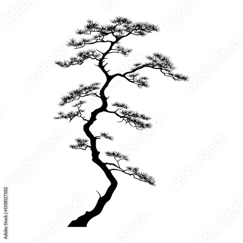 Tall American pine tree silhouette illustration black vector