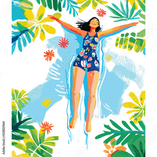 Summer woman illustration swimming vector