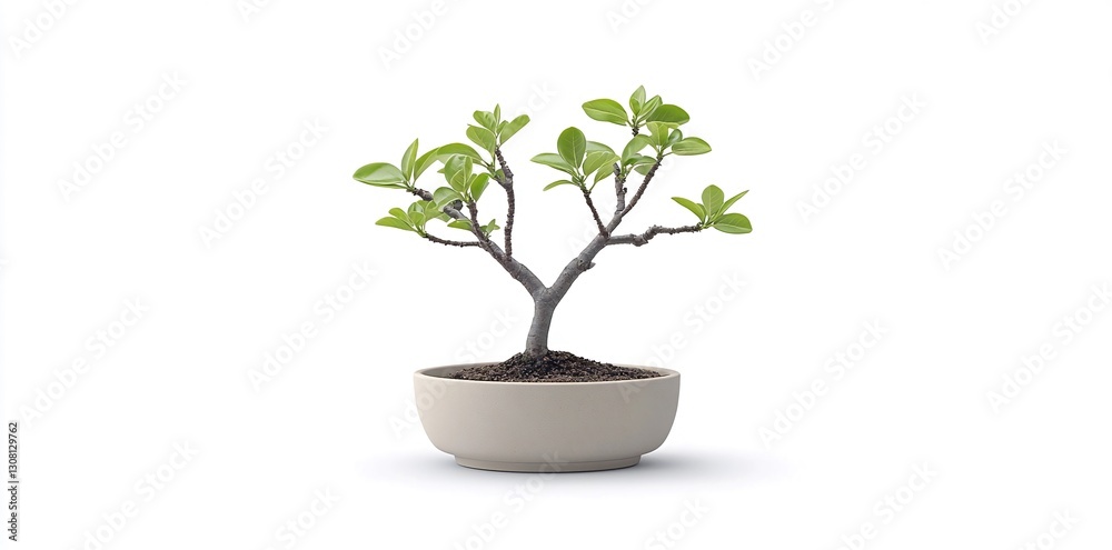 Small bonsai tree in pot, white background, zen Small bonsai tree in pot, white background, zen