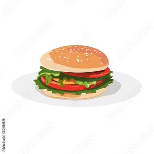 Hamburger in a plate illustration food art vector