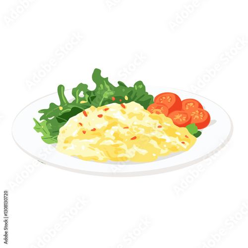 Scrambled egg in a plate with salad illustration scrambled food vector