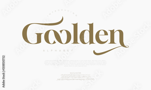 Golden Elegant Font Uppercase Lowercase And Number. Classic Lettering Minimal Fashion Designs. Typography modern serif fonts regular decorative vintage concept. vector illustration