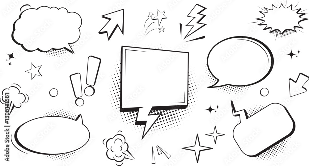 Blank comic bubbles and elements. Comic effect shape with pop art style