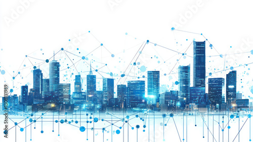 Wallpaper Mural A city skyline with modern buildings and digital connections representing urban development and technology Torontodigital.ca