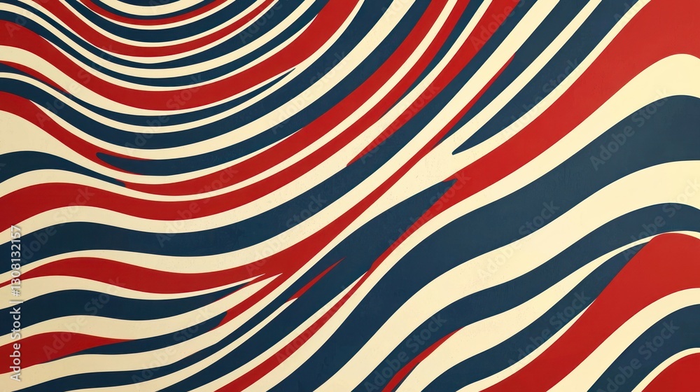 A wavy design with red, white, and blue stripes, creating a sense of motion. A wavy design with red, white, and blue stripes, creating a sense of motion.