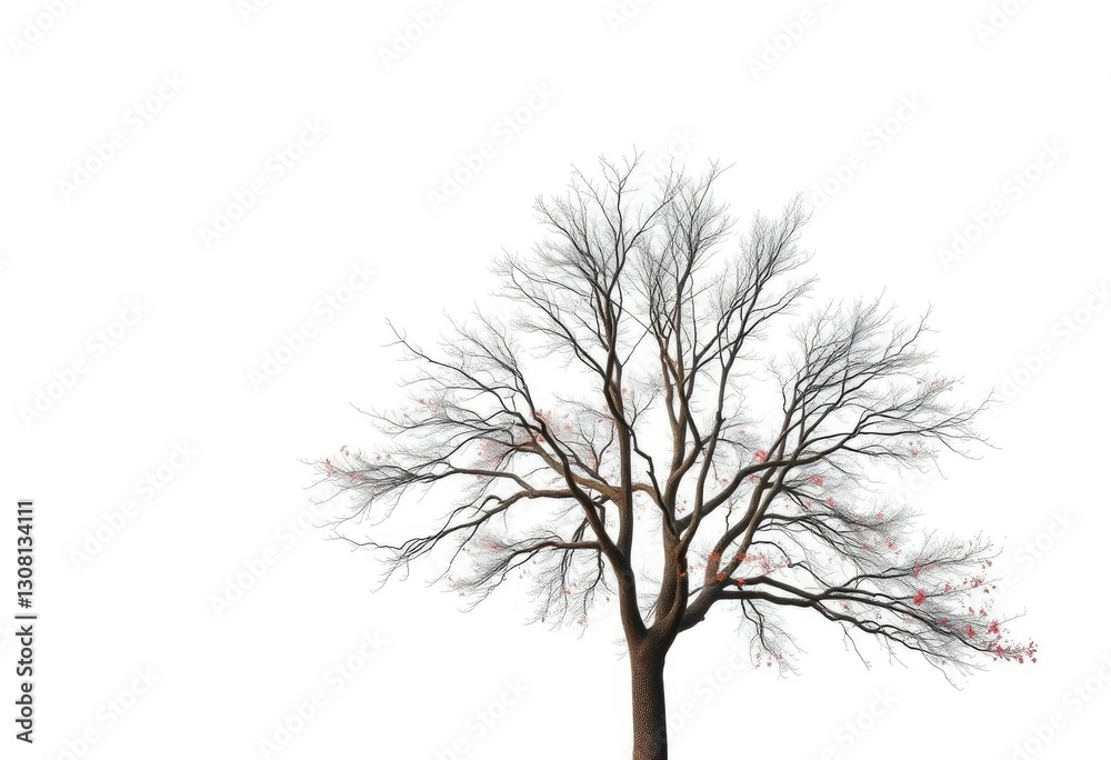 Obraz premium Lone deciduous tree, stark branches against pure white, graphic, branches
