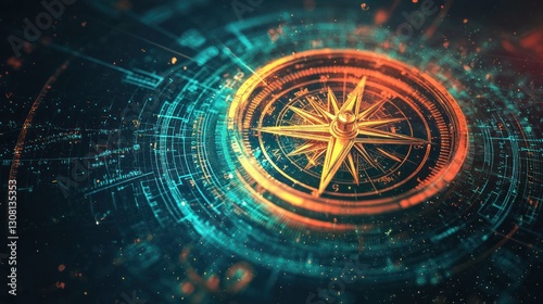 Wallpaper Mural An abstract illustration of a compass surrounded by directional keywords like growth and opportunity. Torontodigital.ca