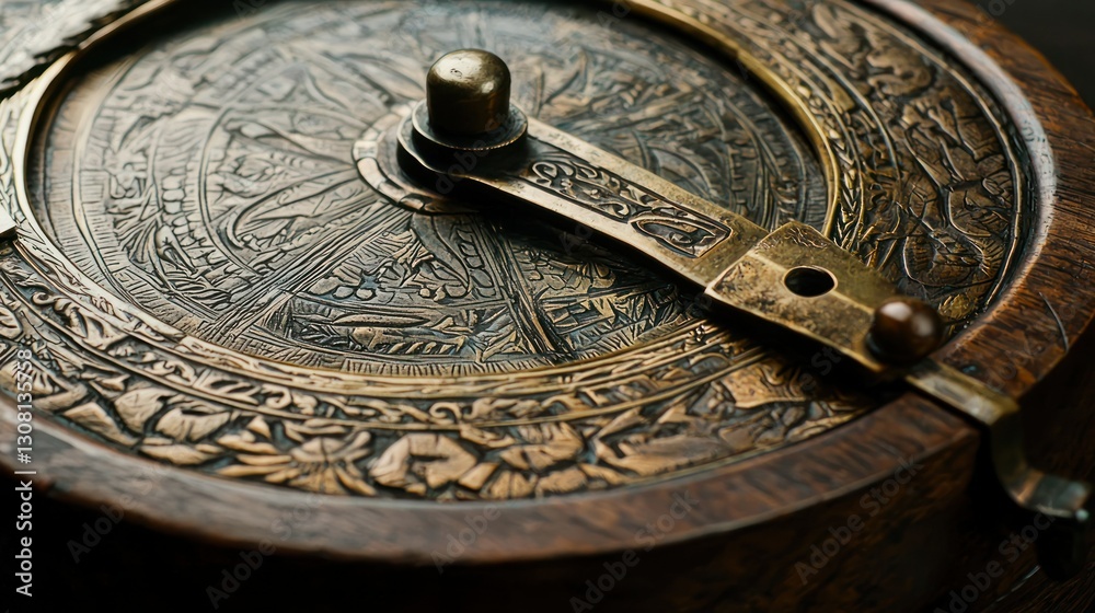 an aged compass with tarnished brass and intricate engravings. an aged compass with tarnished brass and intricate engravings.