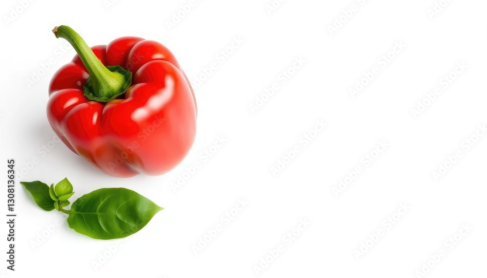 Single vibrant red bell pepper, isolated on pure white background, juicy, raw Single vibrant red bell pepper, isolated on pure white background, juicy, raw