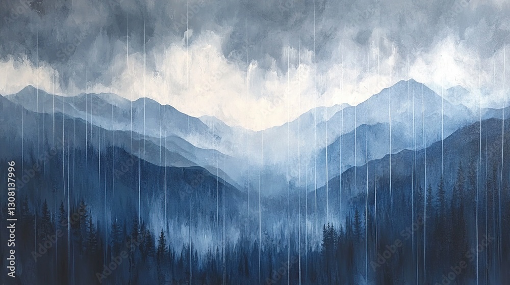 Serene Blue Mountains Under Rain