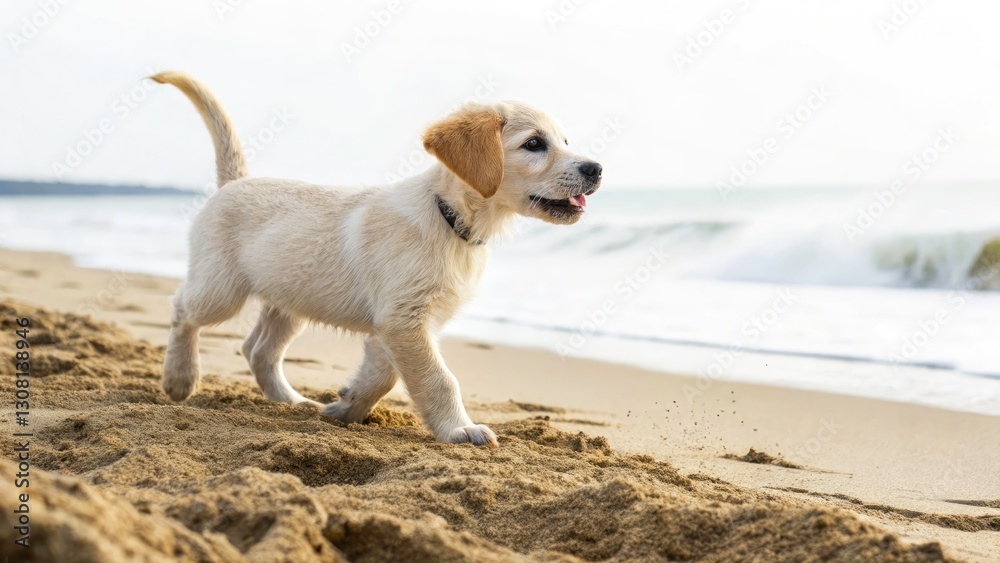 Lonely Beach Puppy - Adorable Dog on Sandy Shore, Sad Puppy, Cute Dog Photo Lonely Beach Puppy - Adorable Dog on Sandy Shore, Sad Puppy, Cute Dog Photo