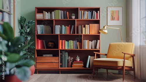 Cozy Reading Nook  Mid-Century Modern Library Interior Design