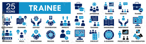 Trainee icon collection set. Containing design trainee, professional, work, business, employee